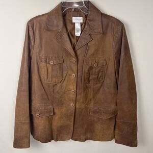 Villager 100% Leather Jacket Lined Brown Women’s Size 18 Vintage Y2K